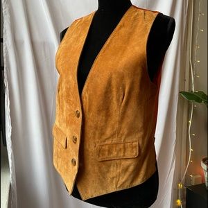 Vintage Lord & Taylor 100% Leather Suede Vest with Orange Lining and Back sz 8
